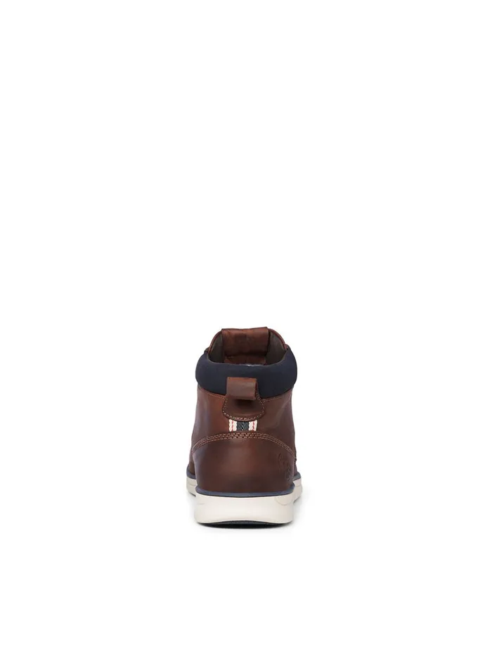 Boots JACK and JONES Mens COGNAC LEATHER BOOTS Brown Brandy Brown Cheap On Sale