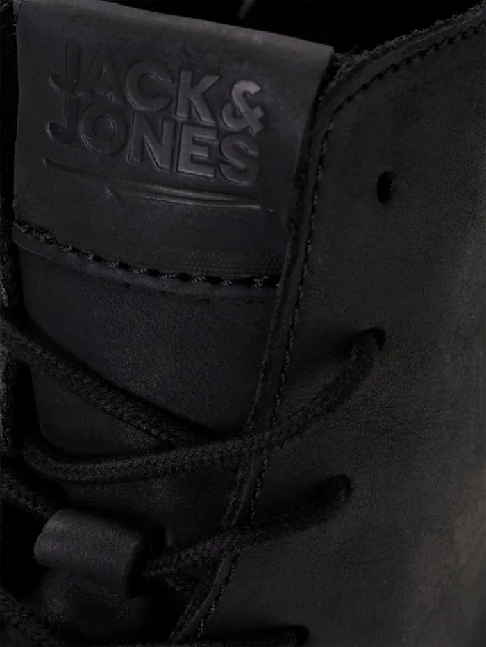Boots JACK and JONES Mens COW LEATHER BOOTS Black Anthracite Cheap On Sale