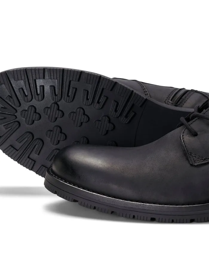 Boots JACK and JONES Mens COW LEATHER BOOTS Black Anthracite Cheap On Sale