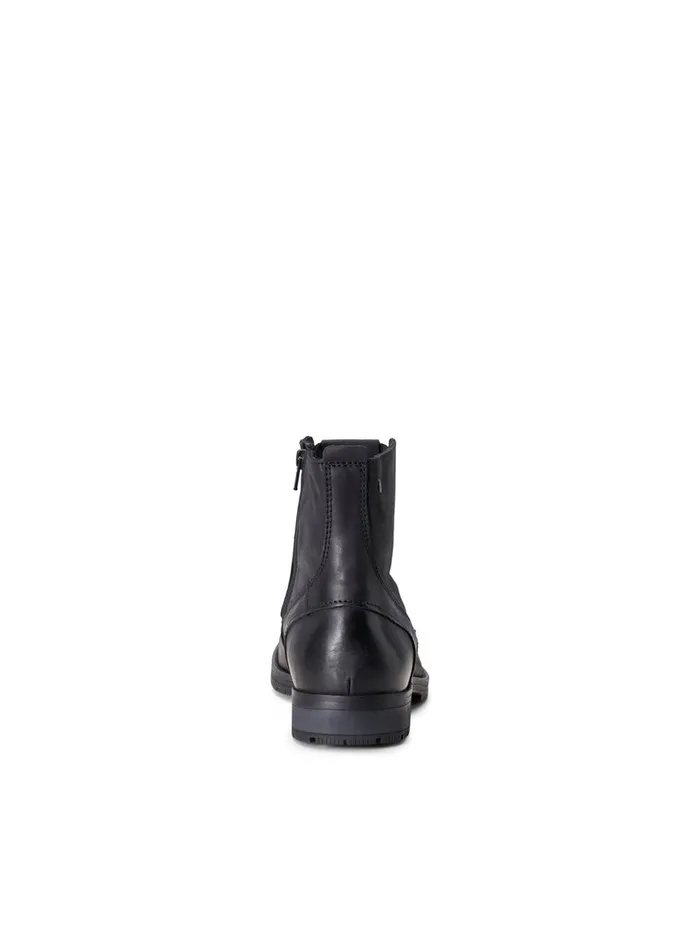 Boots JACK and JONES Mens COW LEATHER BOOTS Black Anthracite Cheap On Sale
