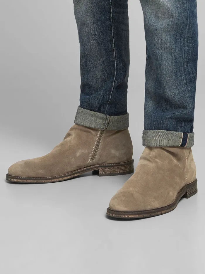 Boots JACK and JONES Mens SUEDE ZIP BOOTS Beige Greige Near Me