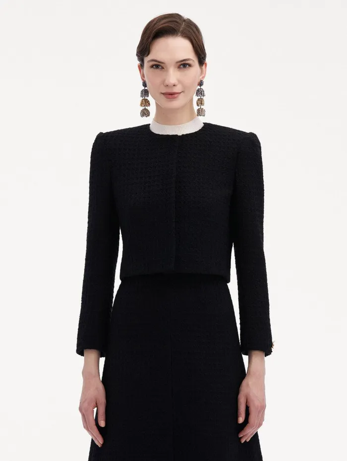 Bow Button Tweed Jacket Black Women Oscar De La Renta Jackets and Coats Bow Button Tweed Jacket Black Women Oscar De La Renta Jackets and Coats