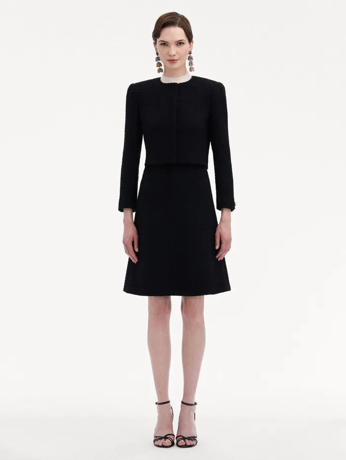 Bow Button Tweed Jacket Black Women Oscar De La Renta Jackets and Coats Bow Button Tweed Jacket Black Women Oscar De La Renta Jackets and Coats