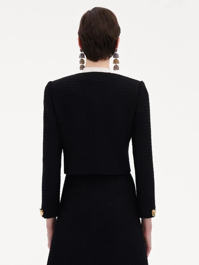 Bow Button Tweed Jacket Black Women Oscar De La Renta Jackets and Coats Bow Button Tweed Jacket Black Women Oscar De La Renta Jackets and Coats
