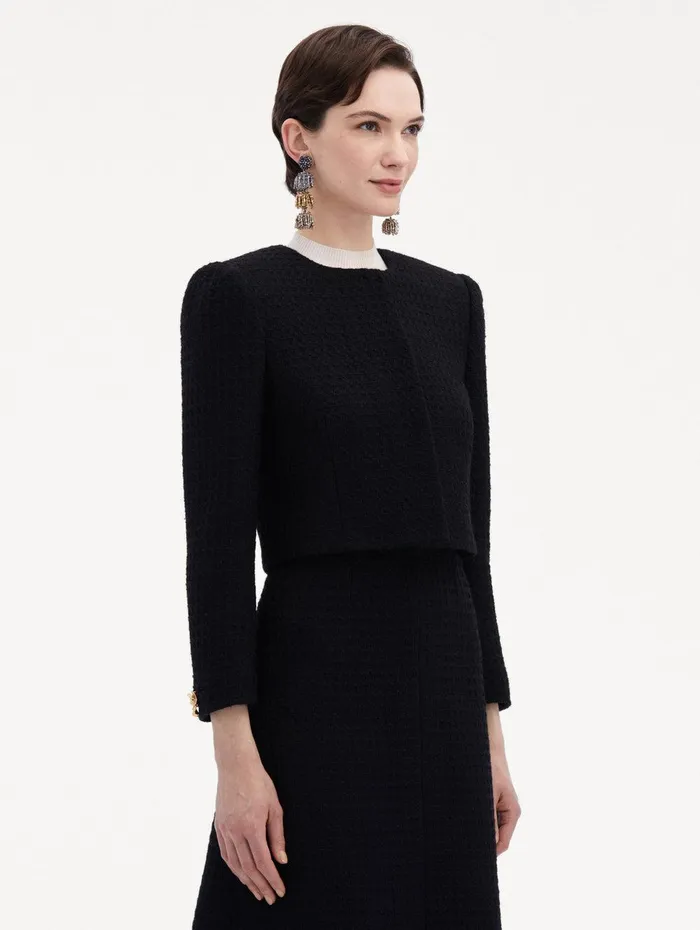 Bow Button Tweed Jacket Black Women Oscar De La Renta Jackets and Coats Bow Button Tweed Jacket Black Women Oscar De La Renta Jackets and Coats