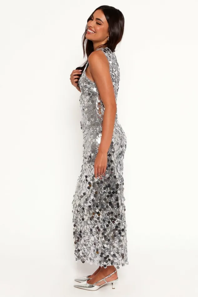 Brielle Sparkly Midi Dress Silver Fall Dresses Petal and Pup Women