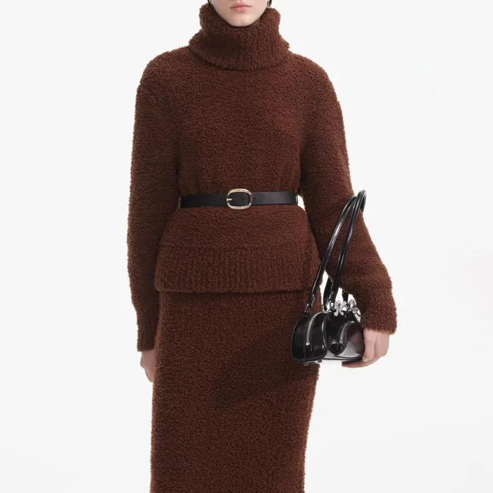 Brown Fluffy Knit Midi Skirt Women Self Portrait Knitwear Brown Fluffy Knit Midi Skirt Women Self Portrait Knitwear