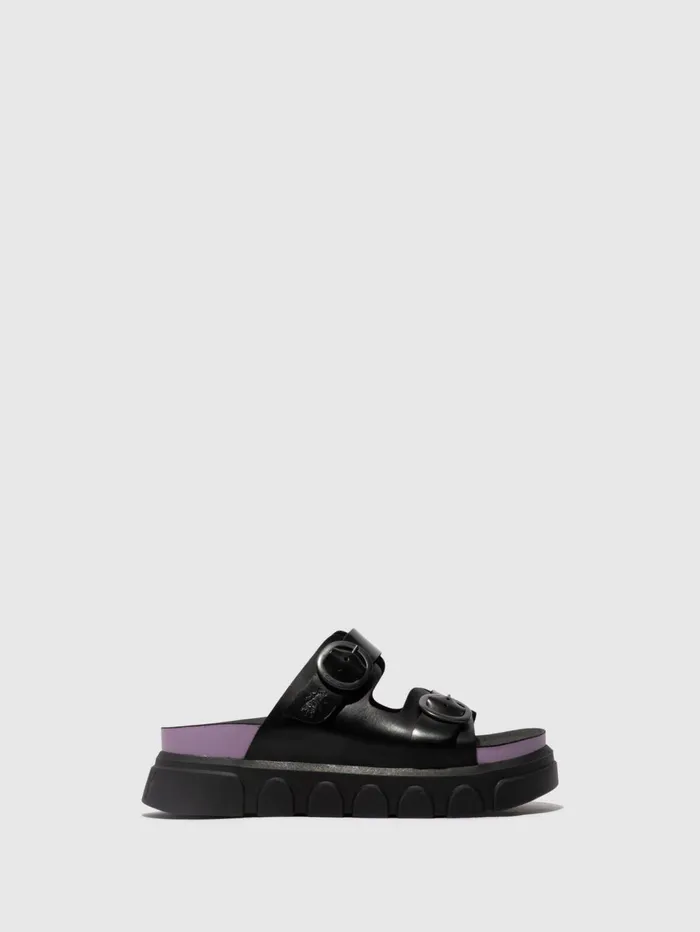 Buckle Mules CIDE946FLY BLACK VIOLET Women Fly London Mules