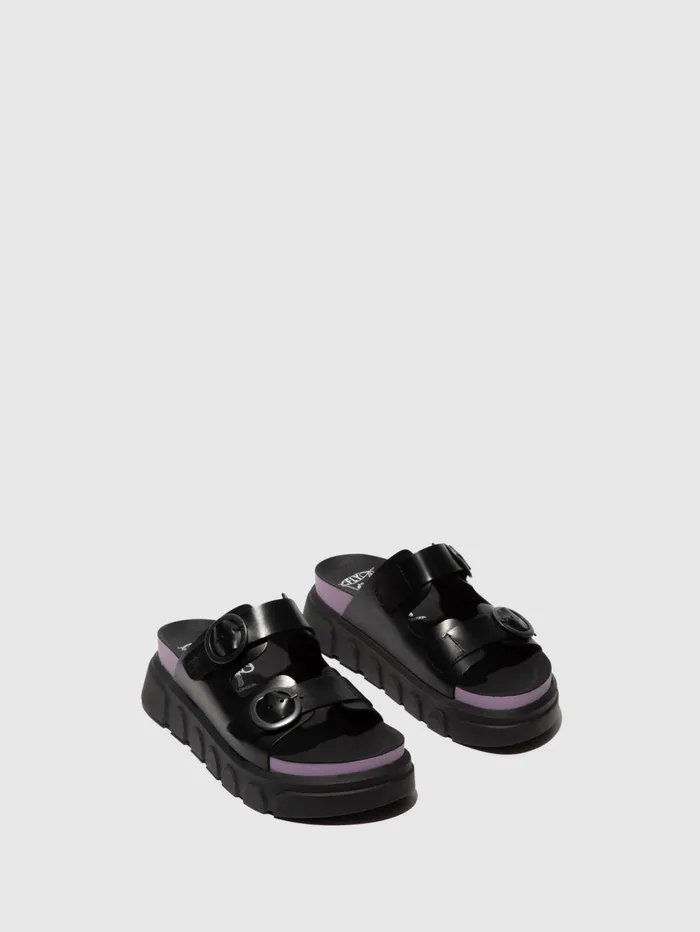 Buckle Mules CIDE946FLY BLACK VIOLET Women Fly London Mules