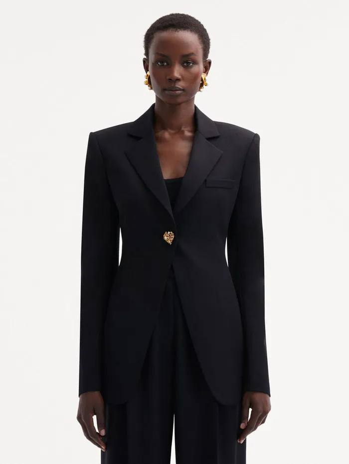 Button Detail SingleBreasted Blazer Black Women Oscar De La Renta Jackets and Coats Button Detail SingleBreasted Blazer Black Women Oscar De La Renta Jackets and Coats