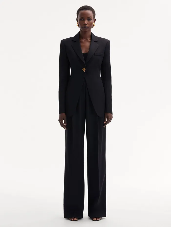 Button Detail SingleBreasted Blazer Black Women Oscar De La Renta Jackets and Coats Button Detail SingleBreasted Blazer Black Women Oscar De La Renta Jackets and Coats