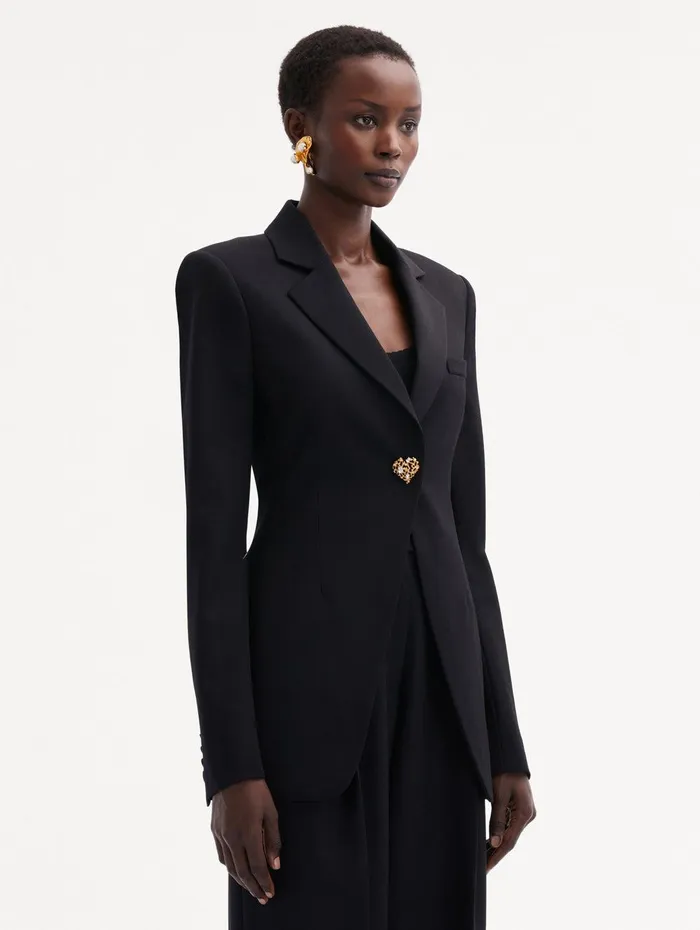 Button Detail SingleBreasted Blazer Black Women Oscar De La Renta Jackets and Coats Button Detail SingleBreasted Blazer Black Women Oscar De La Renta Jackets and Coats