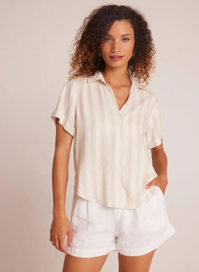 Button Down Women Bella Dahl Cuffed Short Sleeve Shirt 8211 Playa Sand Stripe Button Down Women Bella Dahl Cuffed Short Sleeve Shirt 8211 Playa Sand Stripe