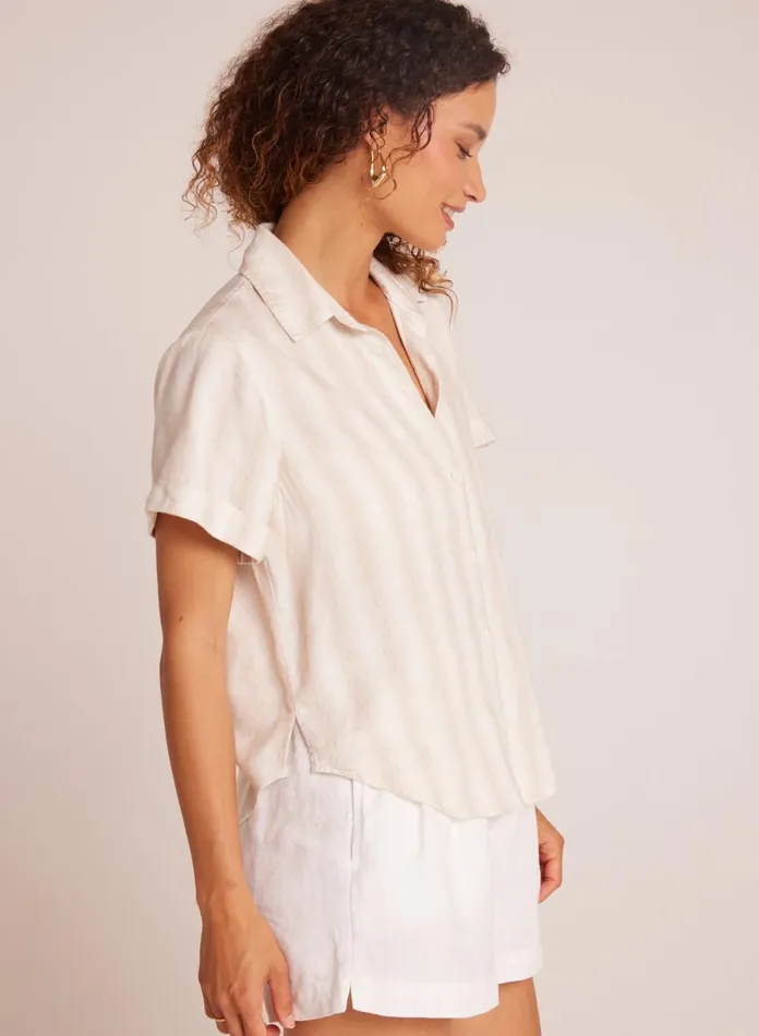 Button Down Women Bella Dahl Cuffed Short Sleeve Shirt 8211 Playa Sand Stripe Button Down Women Bella Dahl Cuffed Short Sleeve Shirt 8211 Playa Sand Stripe