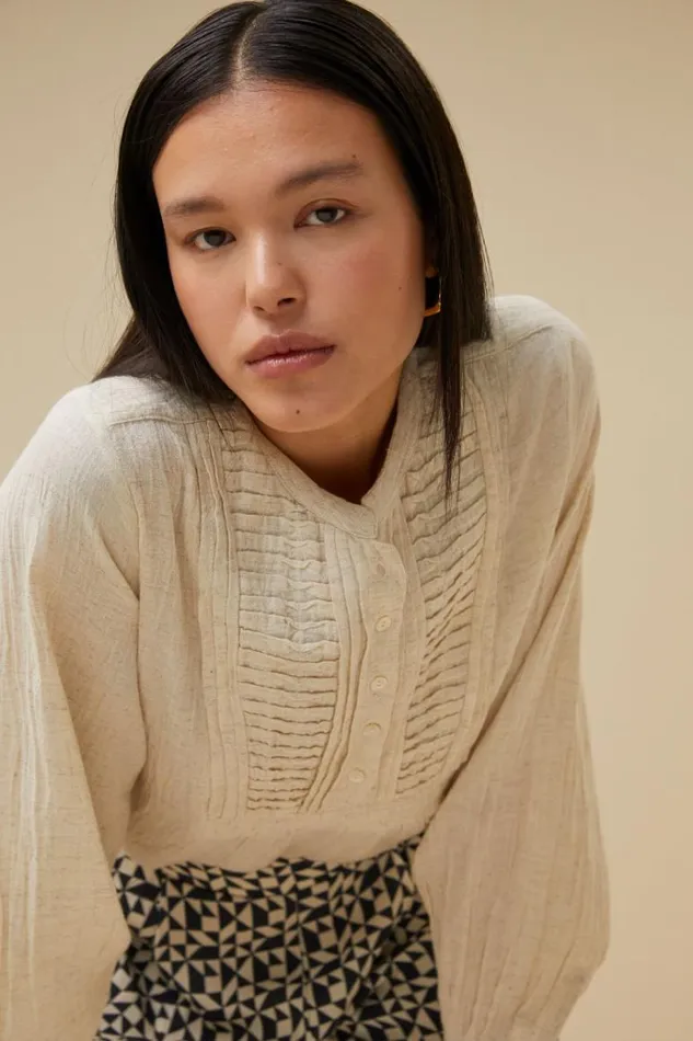 ByBar Blouses Vrouwelijk Lotta Slub Blouse Sand ByBar Blouses Vrouwelijk Lotta Slub Blouse Sand