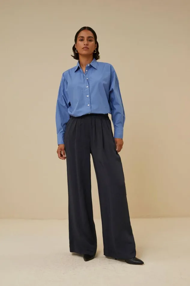 ByBar Broeken Vrouwelijk Benji Satin Stripe Pant Graphite