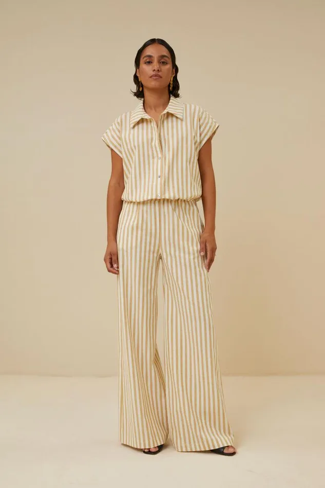ByBar Broeken Vrouwelijk Randy Linen Stripe Pant Ochre