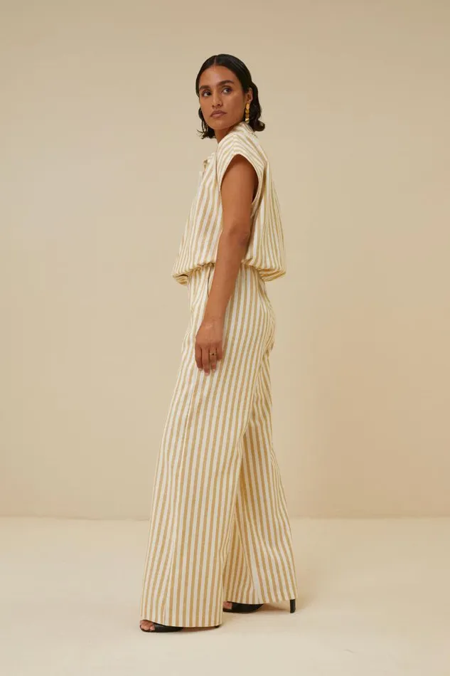 ByBar Broeken Vrouwelijk Randy Linen Stripe Pant Ochre ByBar Broeken Vrouwelijk Randy Linen Stripe Pant Ochre