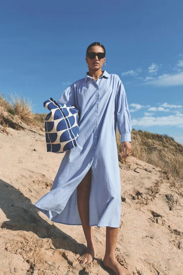 ByBar Jurken Vrouwelijk Pin Stripe Shirt Dress Indi Grey ByBar Jurken Vrouwelijk Pin Stripe Shirt Dress Indi Grey