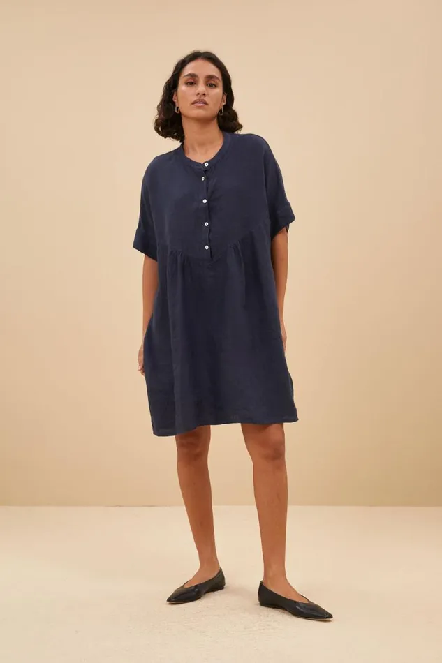 ByBar Jurken Vrouwelijk Tais Linen Dress Midnight