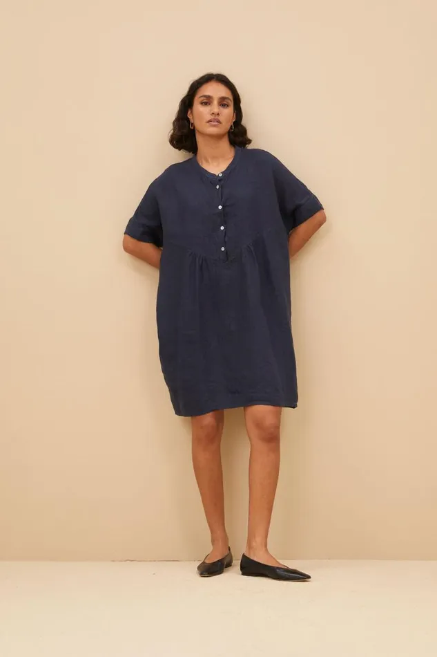 ByBar Jurken Vrouwelijk Tais Linen Dress Midnight ByBar Jurken Vrouwelijk Tais Linen Dress Midnight