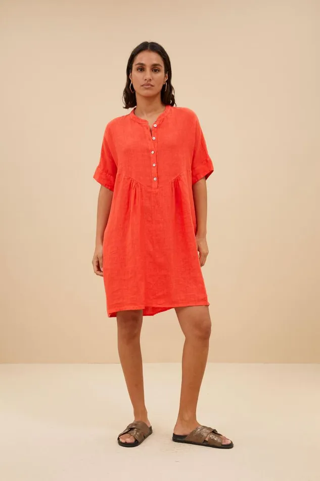ByBar Jurken Vrouwelijk Tais Linen Dress PoppyRed