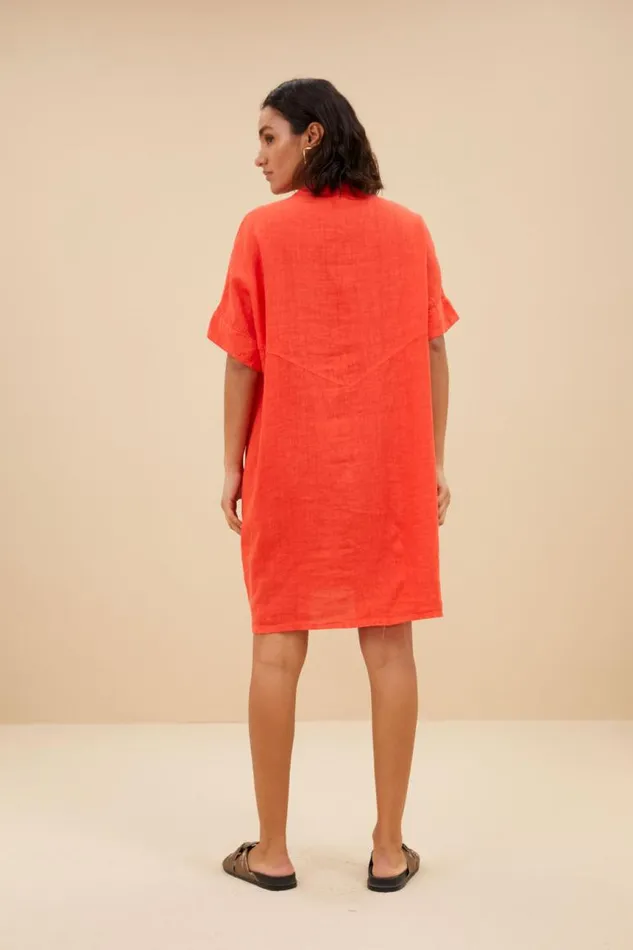 ByBar Jurken Vrouwelijk Tais Linen Dress PoppyRed