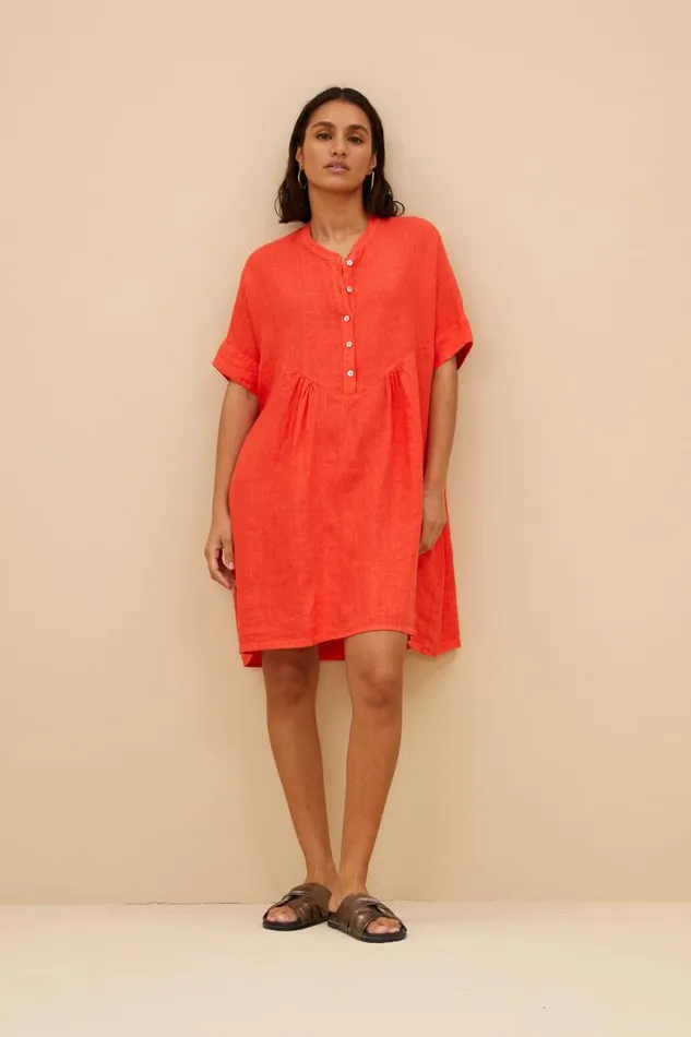 ByBar Jurken Vrouwelijk Tais Linen Dress PoppyRed