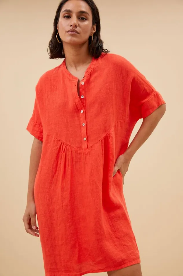 ByBar Jurken Vrouwelijk Tais Linen Dress PoppyRed