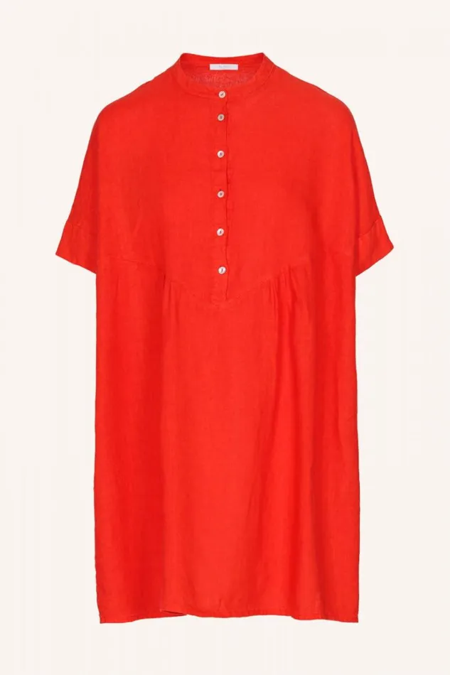 ByBar Jurken Vrouwelijk Tais Linen Dress PoppyRed
