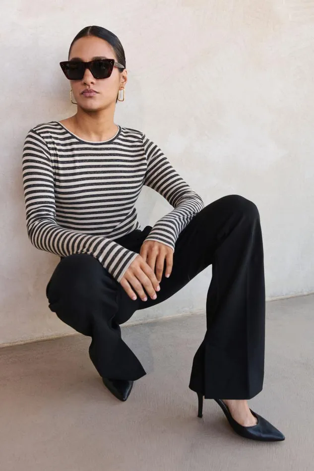 ByBar Tops and Shirts Vrouwelijk Basic Ls Stripe Top Chalk