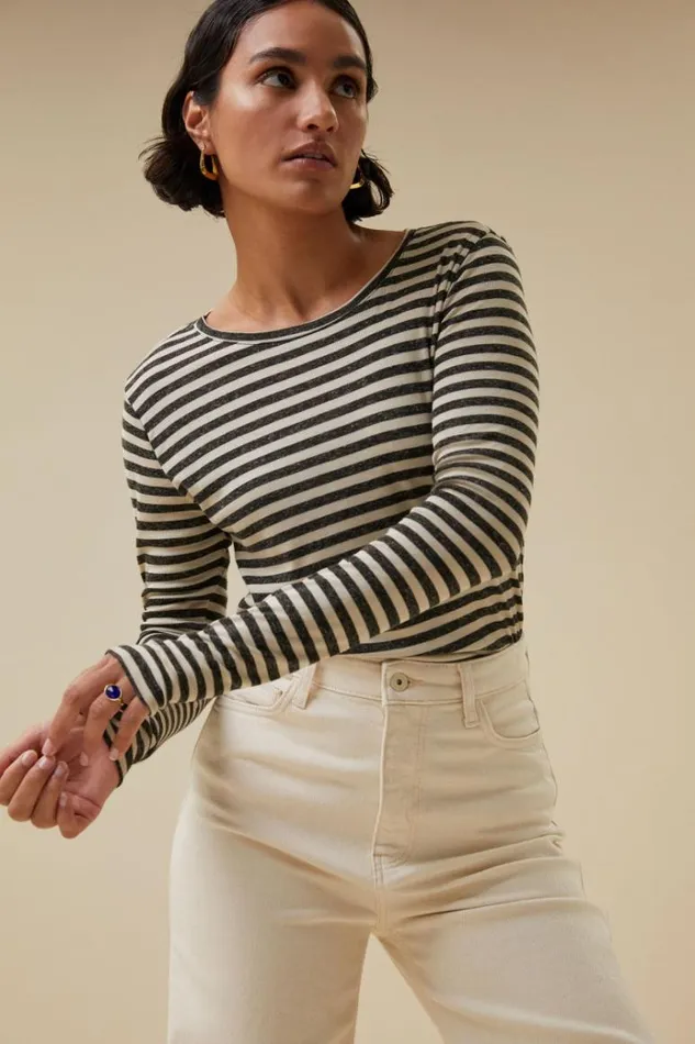 ByBar Tops and Shirts Vrouwelijk Basic Ls Stripe Top Chalk ByBar Tops and Shirts Vrouwelijk Basic Ls Stripe Top Chalk