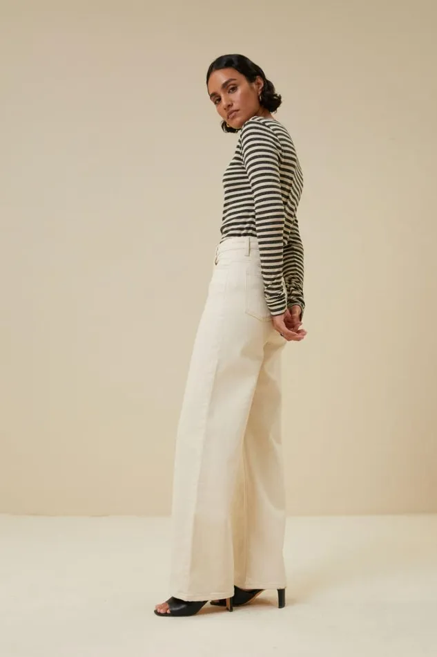 ByBar Tops and Shirts Vrouwelijk Basic Ls Stripe Top Chalk ByBar Tops and Shirts Vrouwelijk Basic Ls Stripe Top Chalk