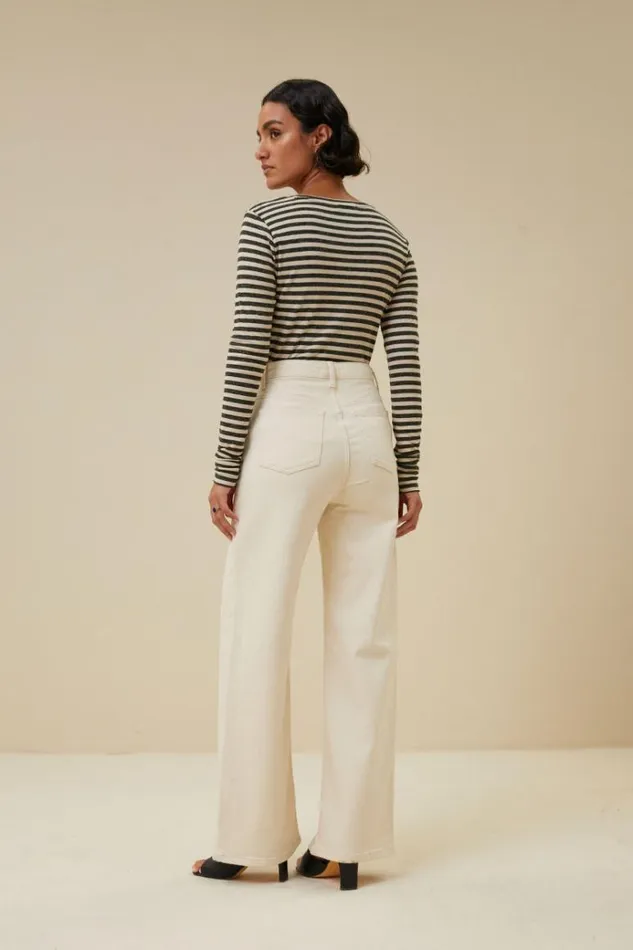 ByBar Tops and Shirts Vrouwelijk Basic Ls Stripe Top Chalk ByBar Tops and Shirts Vrouwelijk Basic Ls Stripe Top Chalk