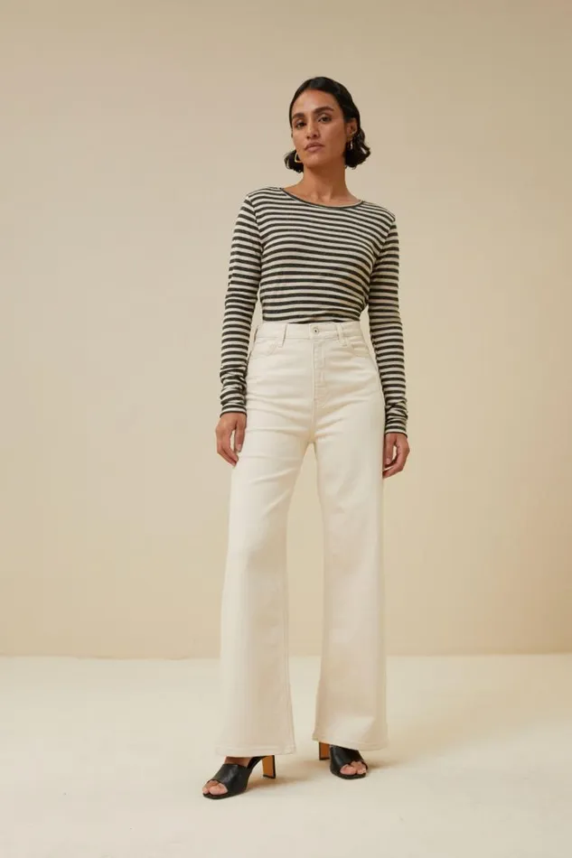 ByBar Tops and Shirts Vrouwelijk Basic Ls Stripe Top Chalk ByBar Tops and Shirts Vrouwelijk Basic Ls Stripe Top Chalk