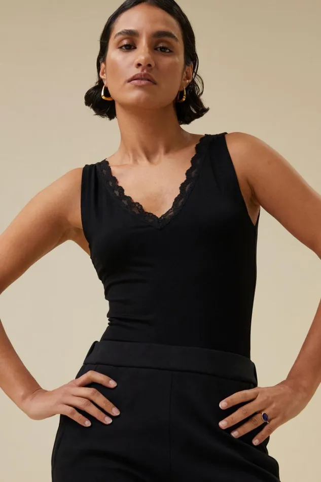 ByBar Tops and Shirts Vrouwelijk Lace Singlet Black ByBar Tops and Shirts Vrouwelijk Lace Singlet Black