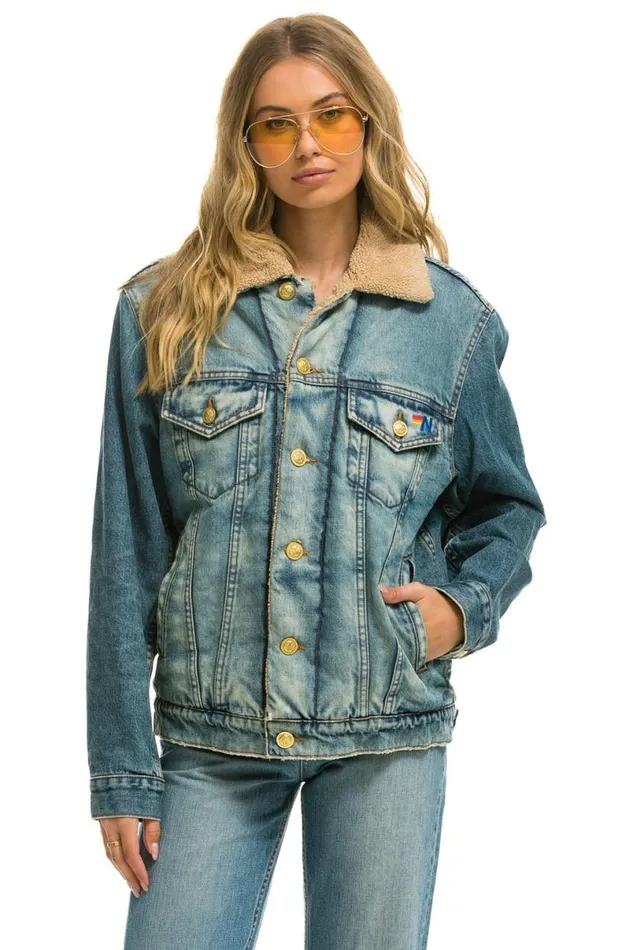 Cali Lover Ranch Sherpa Denim Jacket 8211 Vintage WomenMen Aviator Nation Denim
