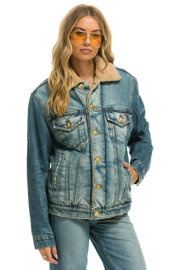 Cali Lover Ranch Sherpa Denim Jacket 8211 Vintage WomenMen Aviator Nation Denim