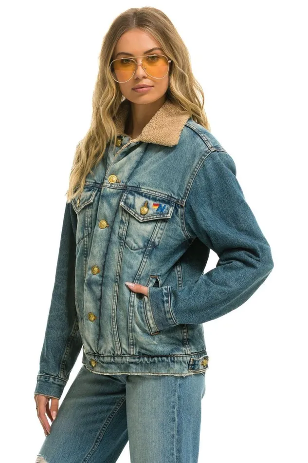 Cali Lover Ranch Sherpa Denim Jacket 8211 Vintage WomenMen Aviator Nation Denim