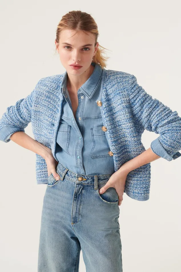 Cardigan Guspa Blue Women Baandsh Sweaters and Cardigans