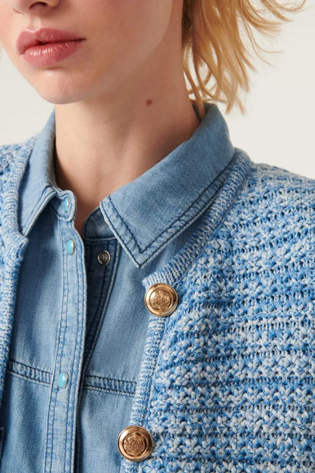 Cardigan Guspa Blue Women Baandsh Sweaters and Cardigans