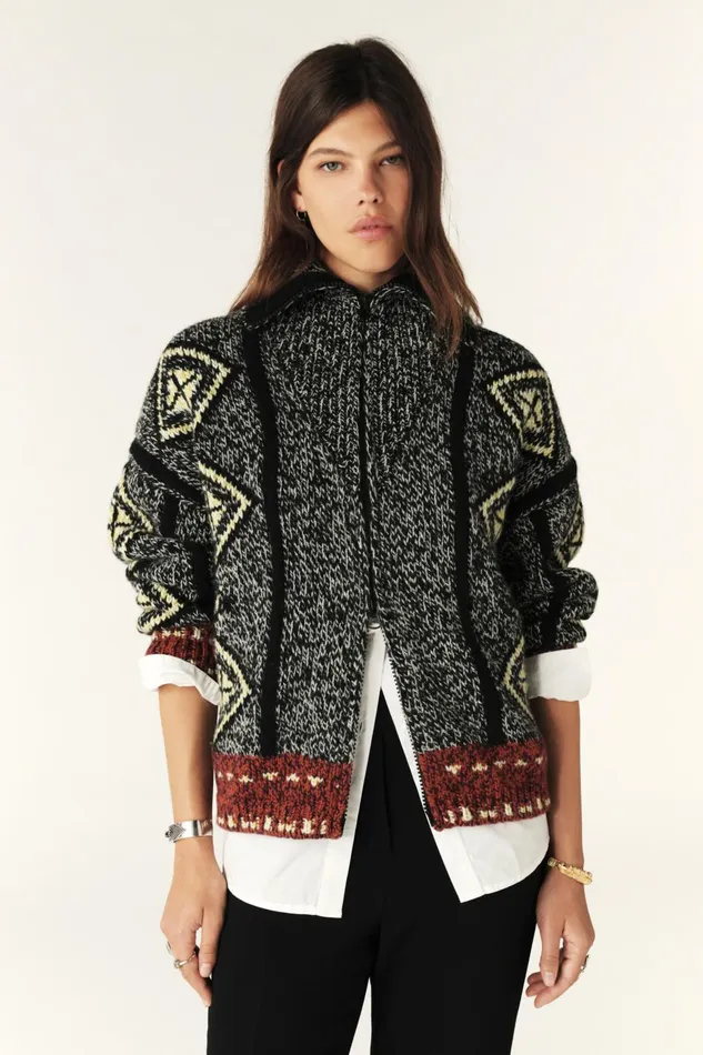 Cardigan With Zip Inacio Gray Women Baandsh Sweaters and Cardigans