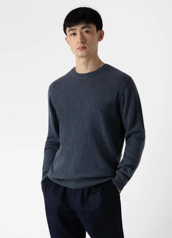 Cashmere Crew Neck Jumper Peacock Melange Men SUNSPEL Knitwear
