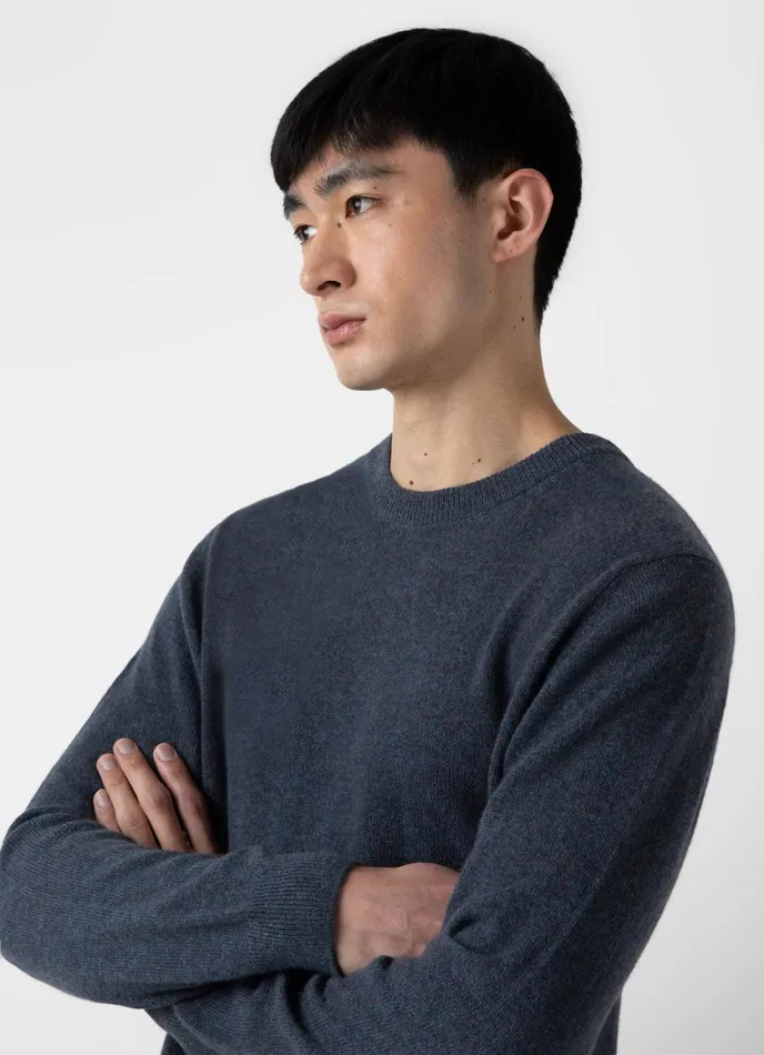 Cashmere Crew Neck Jumper Peacock Melange Men SUNSPEL Knitwear