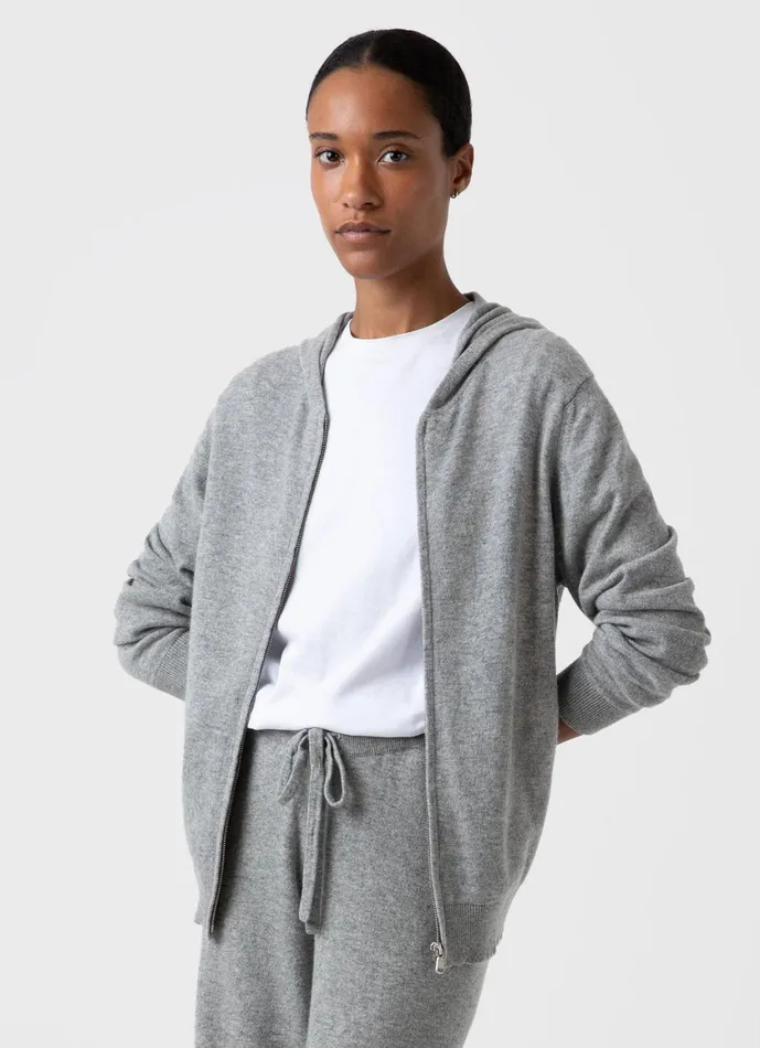 Cashmere Zip Hoody Grey Melange Women SUNSPEL Knitwear