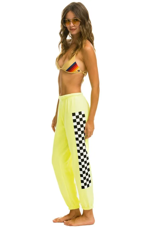 Check Leg Sweatpants 8211 Neon Yellow Women Aviator Nation Sweatpants