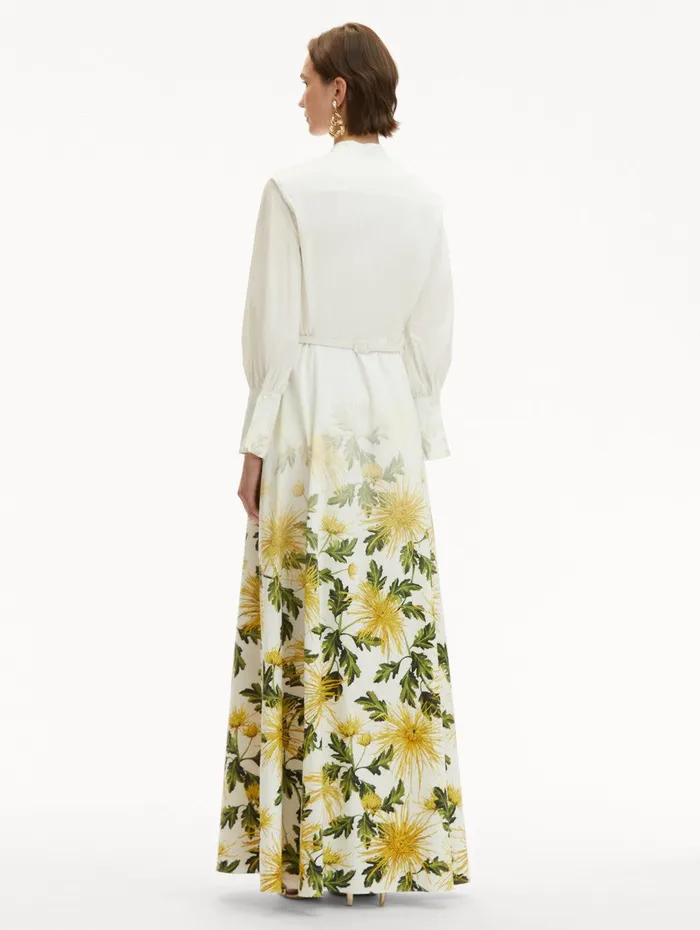 Chrysanthemum Fade Cotton Poplin Dress Yellow White Women Oscar De La Renta Dresses Chrysanthemum Fade Cotton Poplin Dress Yellow White Women Oscar De La Renta Dresses