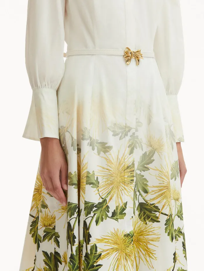 Chrysanthemum Fade Cotton Poplin Dress Yellow White Women Oscar De La Renta Dresses Chrysanthemum Fade Cotton Poplin Dress Yellow White Women Oscar De La Renta Dresses