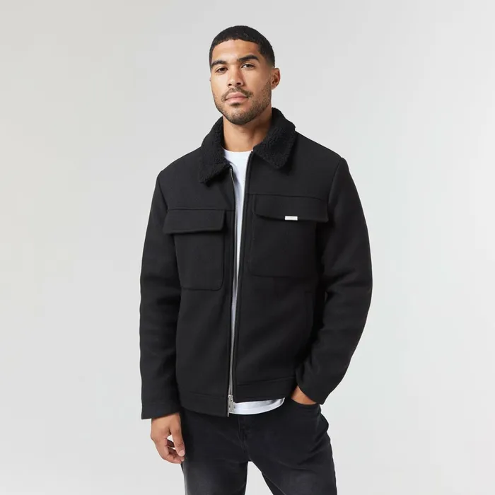Closure London Faux Wool Shearling Jacket Black Men Coats and Jackets