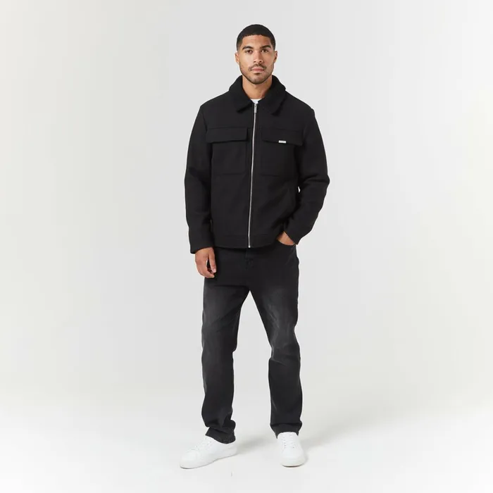 Closure London Faux Wool Shearling Jacket Black Men Coats and Jackets